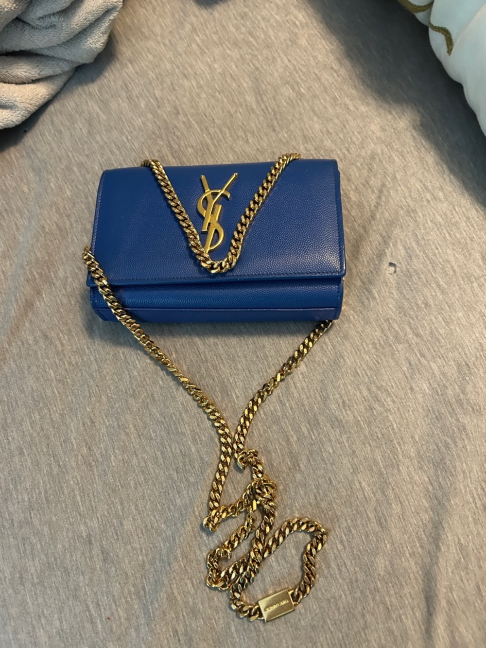 Saint Laurent Royal Blue Chain Wallet with Gold Hardware - Picture 1 of 11